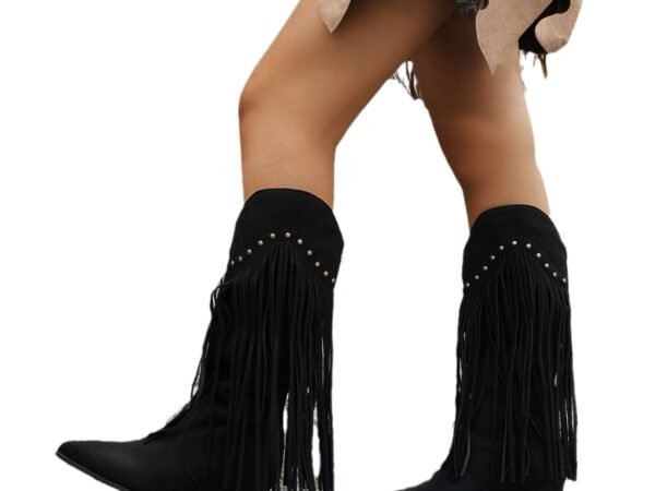 Women's Fringe Fashion Boots with Tassels, Sexy Retro Western Long Boots in Large Sizes