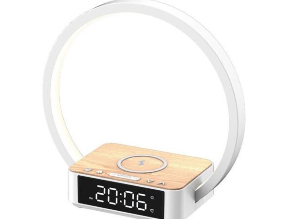 Popular Light Luxury Wireless Rechargeable Bedhead Lamp Alarm Clock Bedroom Reading Three Speed Touch Plug Wooden Pattern Night Light