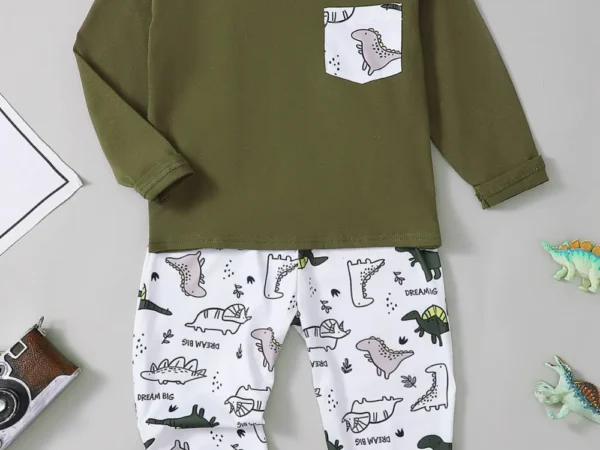 Round Neck Long Sleeve Top and Printed Pants Set