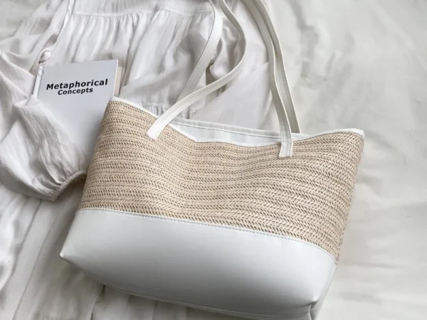 Straw Weave Leather Strap Tote Bag