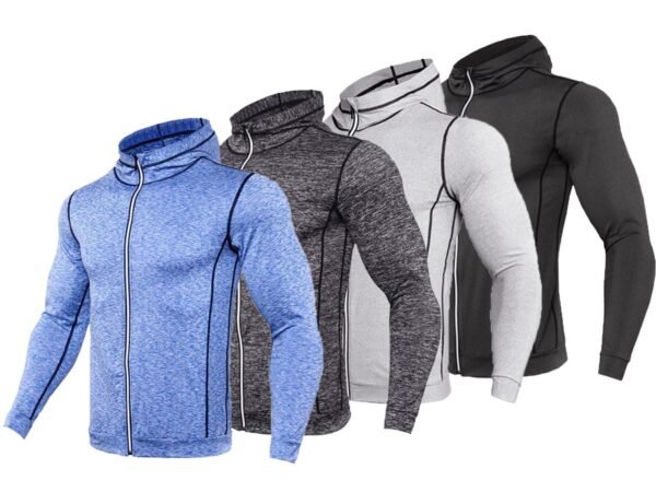 New Rashgard Hooded Sport Shirt Men Long Sleeve Zipper Running T Shirt Men Hoody Compression Shirt Gym Tshirt Fitness Top