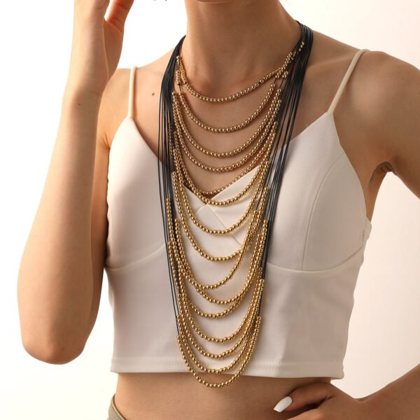 Multi layered gold bead exaggerated women's necklace