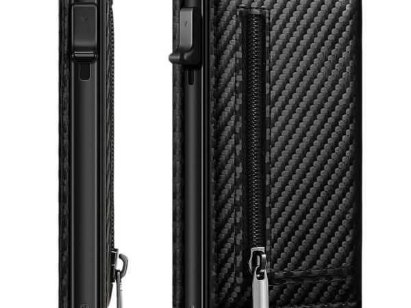 Men's Carbon Fiber Magnetic Card Clip PU Leather RFID Bank Card Bag Large Capacity Card Clip