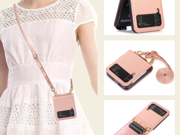 New Samsung Z Flip5 Folding Screen Phone Case with Diagonal Span Galaxy Z Flip4 Card Insertion Protective Cover