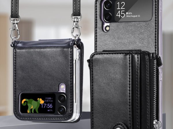 Suitable for Samsung Galaxy Z Flip4 card insertion phone case Z Flip3 lanyard zipper wallet phone case