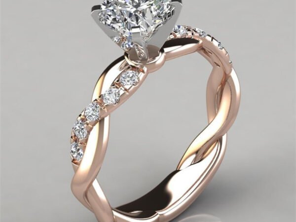 European and American jewelry 18k rose gold plated two-tone princess square diamond ring cross twist diamond ring