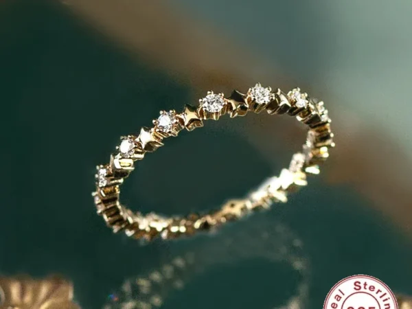 Real 925 Sterling Silver 14K Gold Plating Rings for Women European and American Simple Light Luxury Zircon Ring