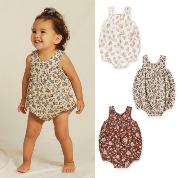 Summer Baby Diaper Cover Cotton Breathable Romper Nordic Style Floral Sleeveless Onesie