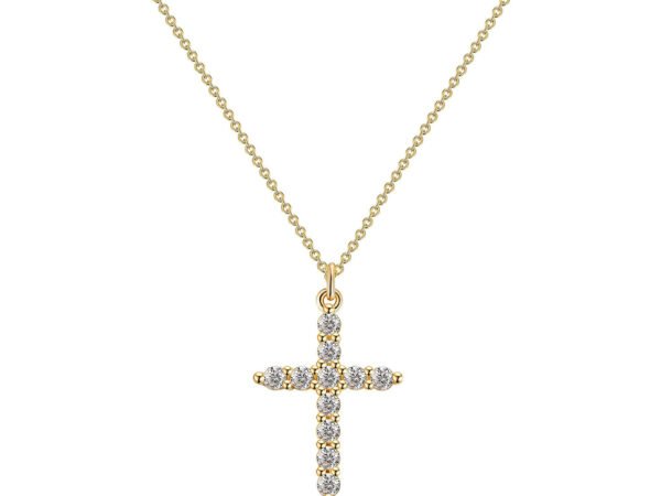 Stainless Steel Plated Genuine Gold Cross Pendant Necklace Full of Zircon Platinum 18K Gold Cross Necklace for Women