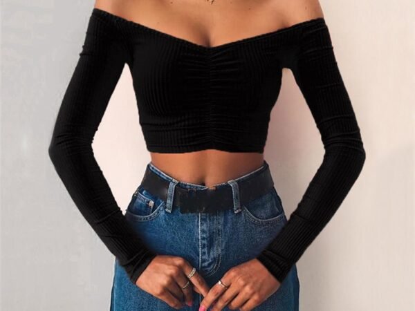 women T-shirts sexy and club fashion female T-shirt long sleeve off shoulder solid color lady Tshirt autumn basic tees