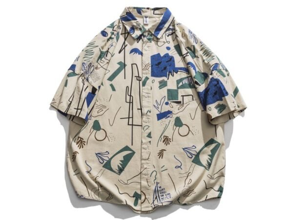 Graffiti print design for men's and women's loose short sleeved shirts