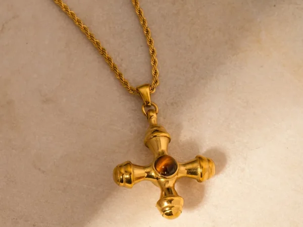 Gold-Plated Stainless Steel Cross Shape Pendant Necklace