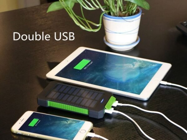For Smartphone with LED Light Solar Power Bank Waterproof 20000mAh Charger 2 USB Ports External Charger Powerbank