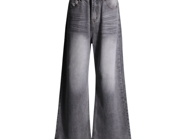 Women's Wide-Leg Jeans Mocha Grey Vintage High-Waist Straight Loose Floor-Length Pants