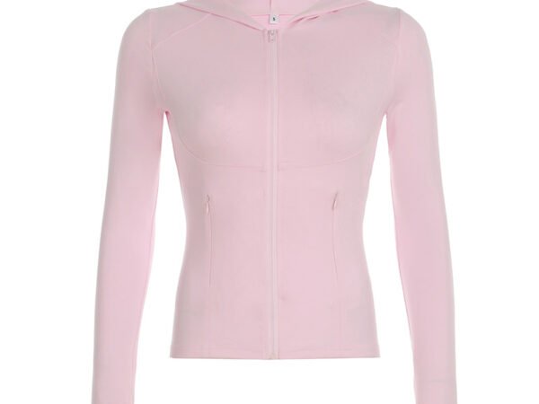 Sweetheart Style Split Bust Shaping Waist Zipper Hooded Cardigan Basic Versatile Sports Yoga Casual Top