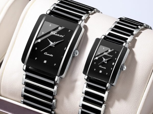 Square Couple Watch for Women and Men Ceramic Quartz Watch