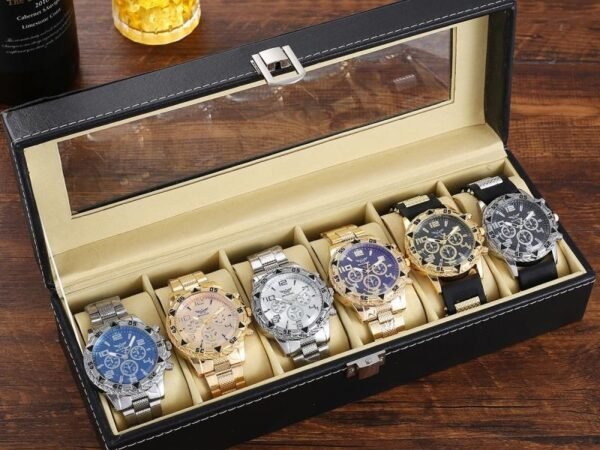 Six-Piece Boxed Watch Men's Steel Band Fashion Party Dress Watch Men's Gift