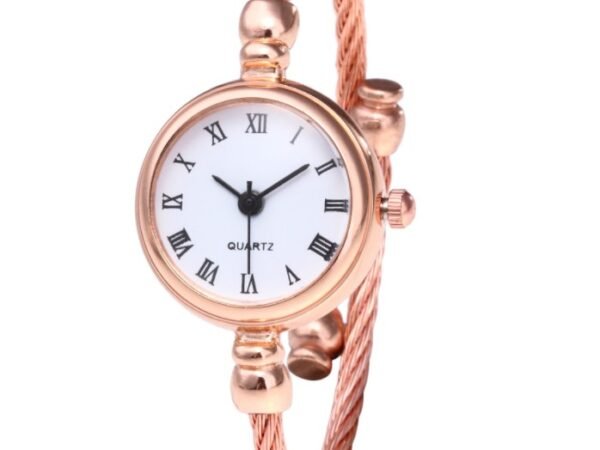 Women's Watches Bracelet Style Opening Simple Retro Art Fashion Watches Women's Fashion Quartz Watch Relogio Feminino（Rose gold belt）