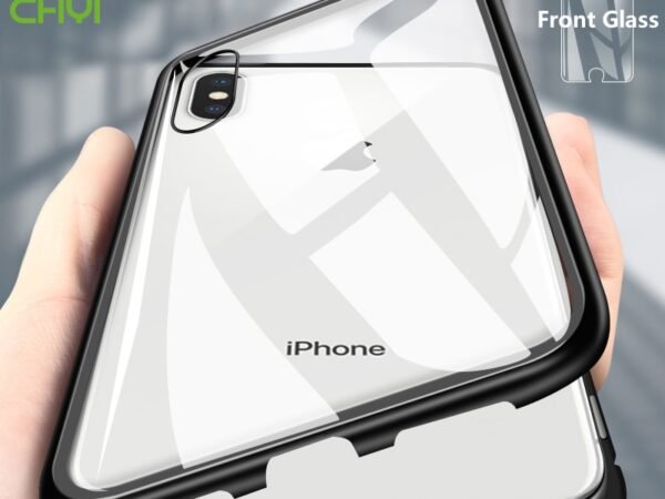 Double sided  Magnetic Case for iPhone X Clear Tempered Glass Magnet Adsorption Case