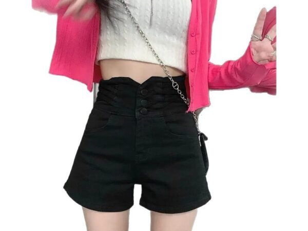 Casual A-line Denim Shorts for Women High Waist Slimming Straight Leg Jeans