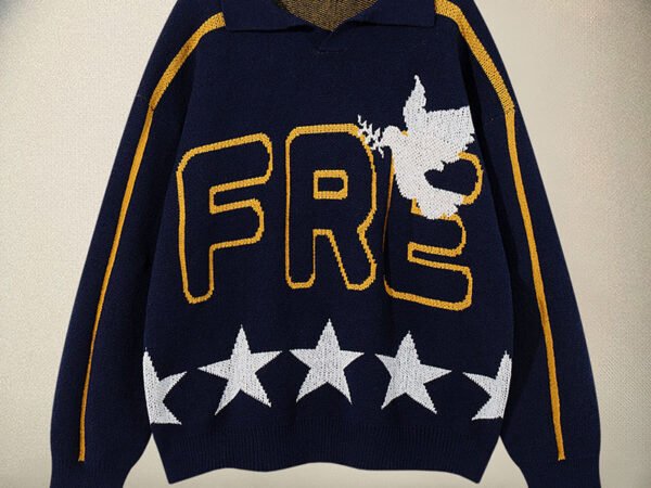 Men's Retro  Letter Loose Fit Unisex Crew Neck Long Sleeve Knit Sweater