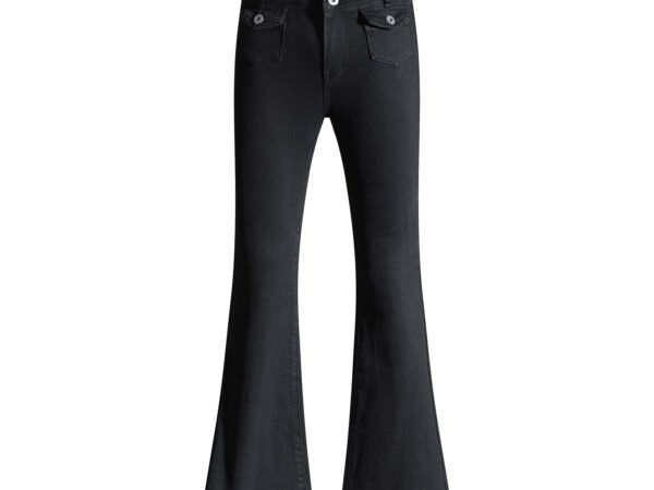 Women's Deep Blue Low-Waist Flared Denim Pants with Elastic Design Sense Flare Floor-Length Trousers