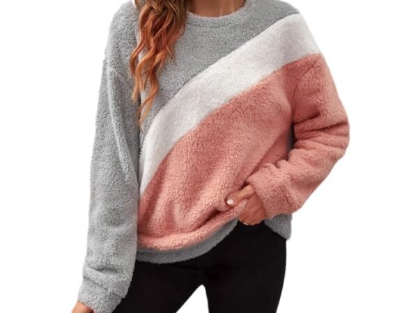 Loose Round Neck Drop Shoulder Velvet Long Sleeve Pullover Lazy Style