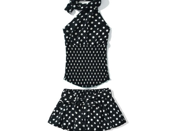 Wave Point 2-piece slim fit hanging neck top+skirt