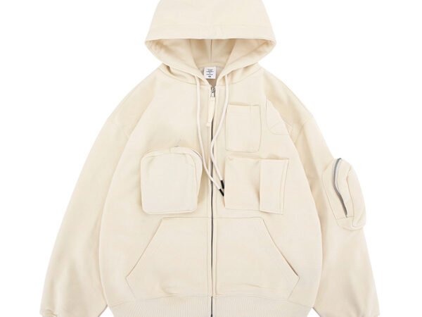 Men's Fashion Multi-Pocket Zip-Up Hooded Sweatshirt Jacket
