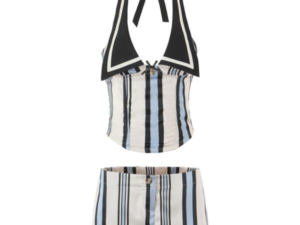 Bare back hanging neck small suspender+hip hugging short skirt