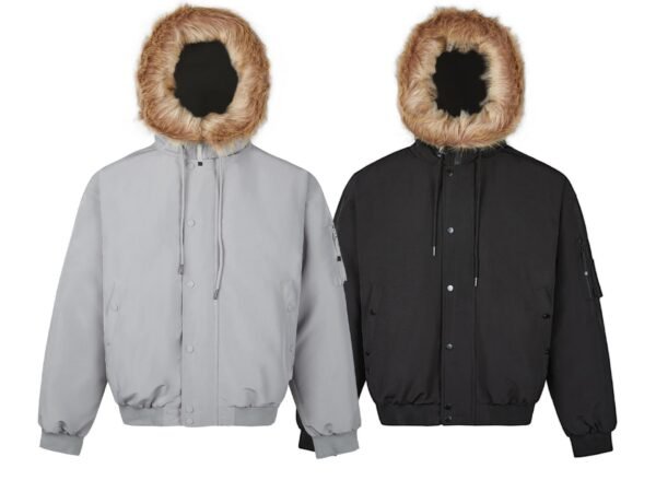 Warm Puffer Jacket with Mountain Carving Fur Collar Coat for Men and Women