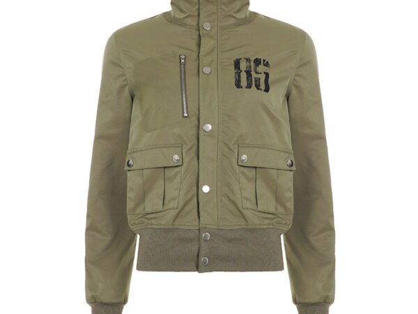 Workwear style letter printed stand up collar jacket