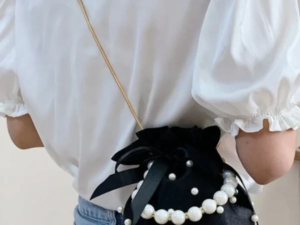 Pearl Detail Solid Color Bucket Bag