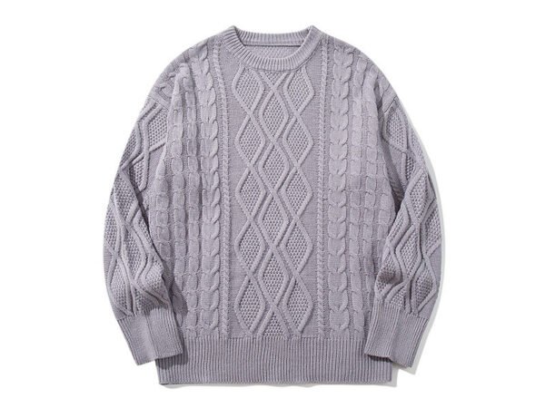 Retro Brand Chunky Cable Knit Sweater Men's Literary Loose Yarn Sweater Autumn Winter Round Neck Pullover Knitwear
