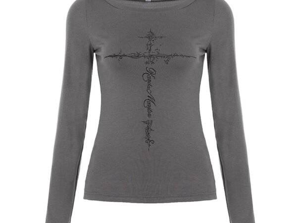 Cross print slanted neck off shoulder top