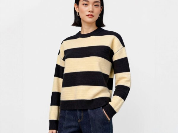 Thickened Wool Sweater Inner Retro Color Block Loose Lazy Striped Base Layer Top Women's Outer Knitted Sweater
