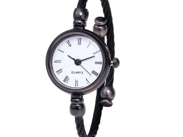 Women's Watches Bracelet Style Opening Simple Retro Art Fashion Watches Women's Fashion Quartz Watch Relogio Feminino（black belt）