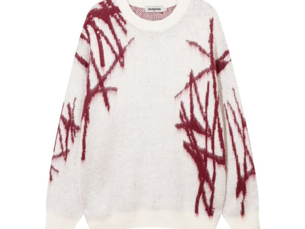 Hip Hop Jacquard Graffiti Round Neck Lazy Style Knitwear Unisex Trendy Loose Casual Couple Sweater