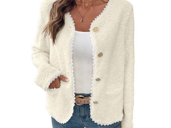 Women's Lace V-neck Jacket Cardigan Long Sleeve Open-front Top for Autumn and Winter