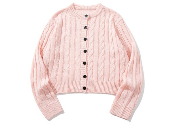 Retro Sweetheart Solid Color Sweater Round Neck Versatile Long Sleeve Knit Cardigan
