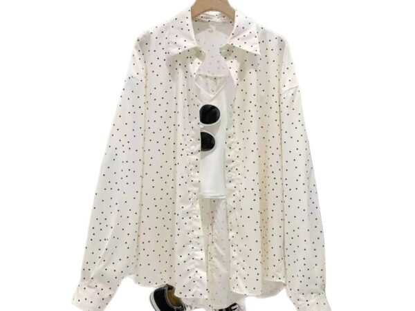 Style White Polka Dot Long Sleeve Shirt Women Design Slit Blouse Thin Sunscreen Jacket Top