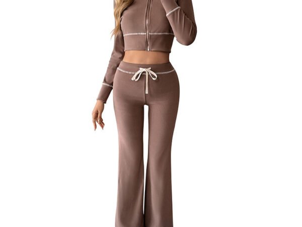 Short Casual Set Women's  Sports Long Sleeve Jacket and Casual Pants Two-piece Set
