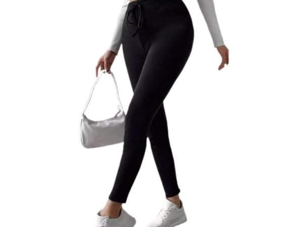 Pure Color Fleece Drawstring Slim Warm High-Waist Outerwear Leggings