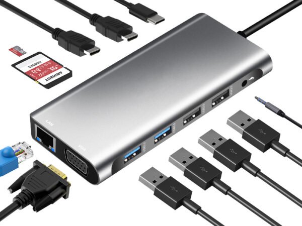 Type-C to Dual HDMI VGA Same Screen Dock 12 in 1 Notebook MacBook Converter USB HUB