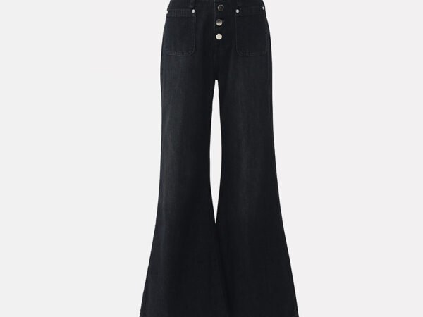 Women's Buttoned Loose Wide-Leg Jeans Summer Thin Versatile Casual Flare Pants