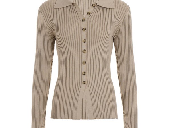 Gentle Style V-neck Knitted Top Elegant Fitted Basic Single-breasted Cardigan Long-sleeved Top