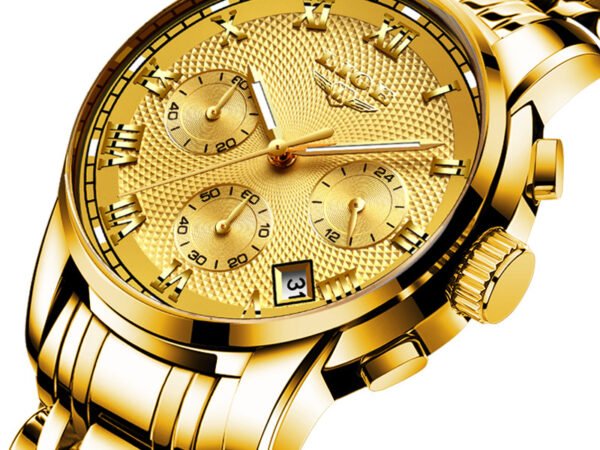 Men's Watch LIGE Brand Sports Business Waterproof Multi-Function Three-Eye Corrugated Watch