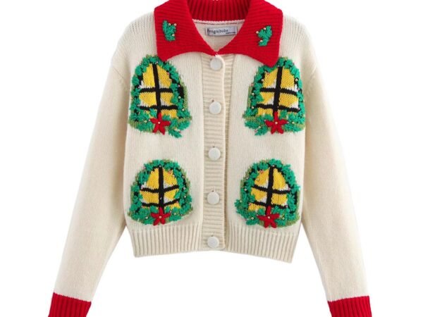 Women's collar long sleeved single breasted knitted jacket