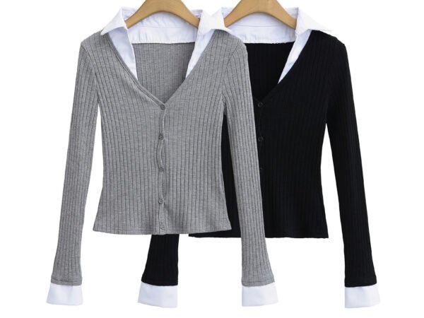 Fake two polo collar long sleeved shirts