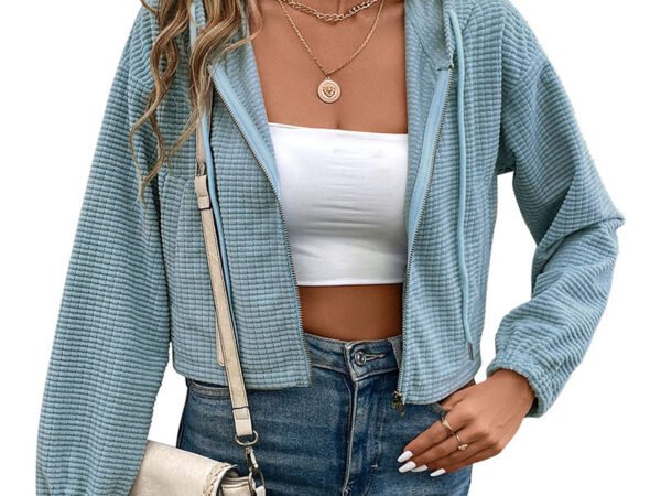 Casual Sports Long Sleeve Corduroy Solid Color Hooded Jacket